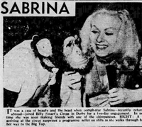Sabrina and chimp at Billy Smart circus 1963