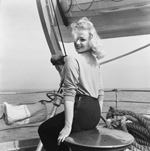 Sabrina in a boat