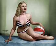 Young Sabrina in Bikini with beachball - colourised

