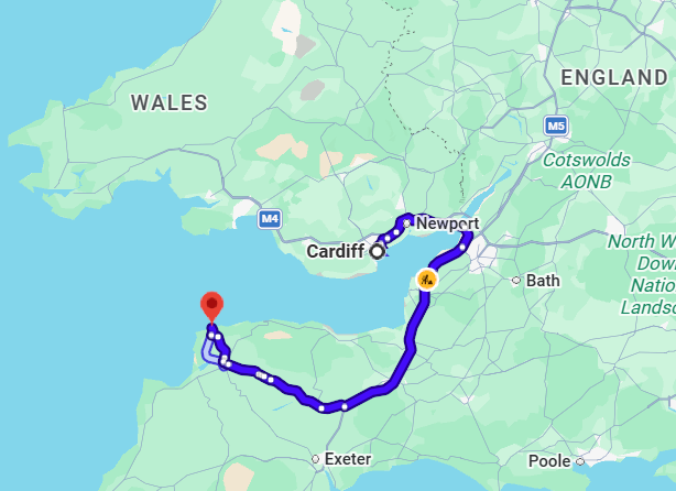 Map of Cardiff to Ilfracombe